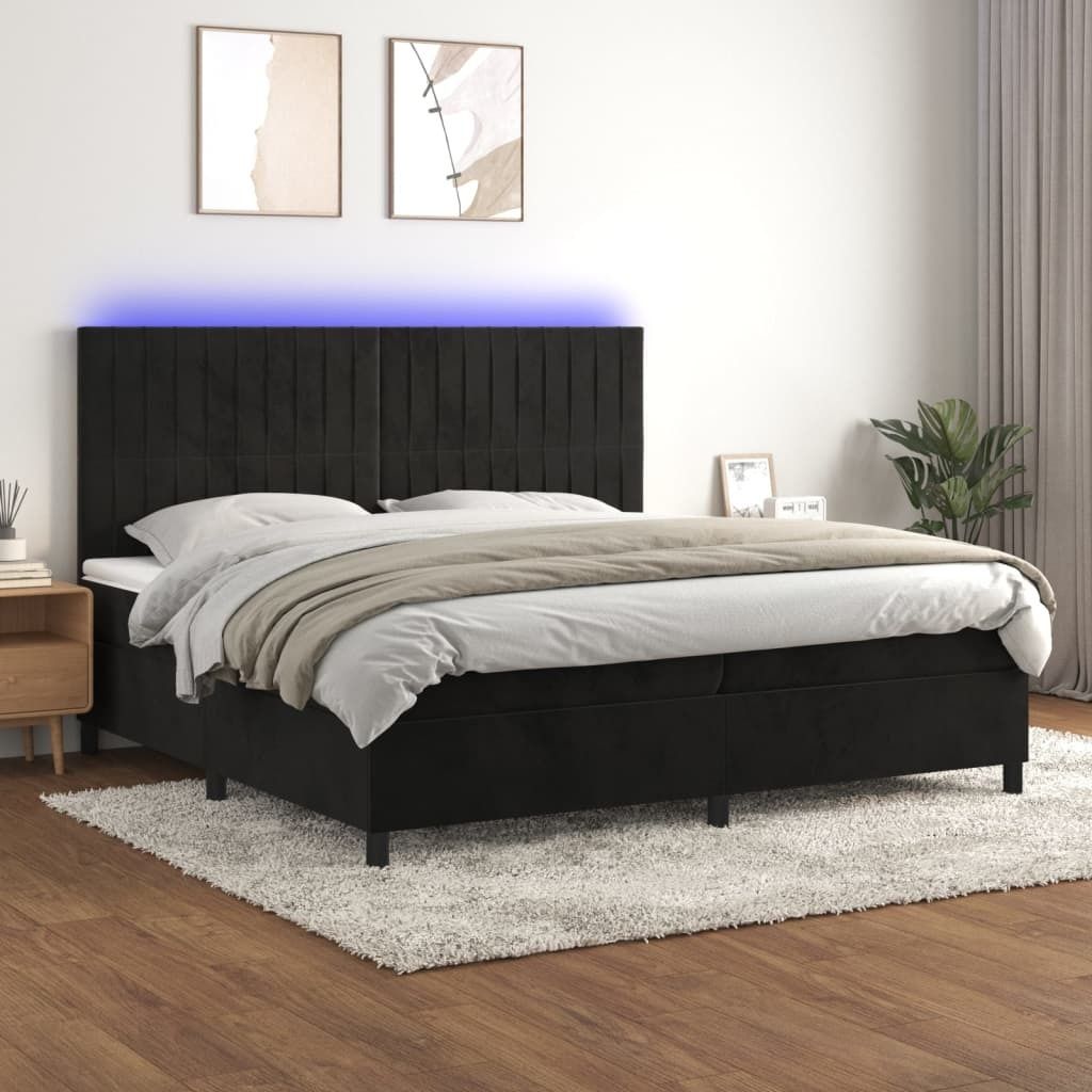 The Living Store Boxspringbett mit Matratze & LED Schwarz 200x200 cm Samt