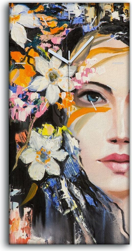 Wanduhr Uhr Wandbild Leinwand 30x60 Malerei Abstrakte Frauen Blumen Kunst - weiße Hände