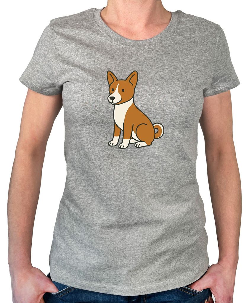 Huuraa Damen T-Shirt Basenji Comic Basi M Sport Grey Bio Baumwolle Fairtrade Damenshirt Geschenkidee