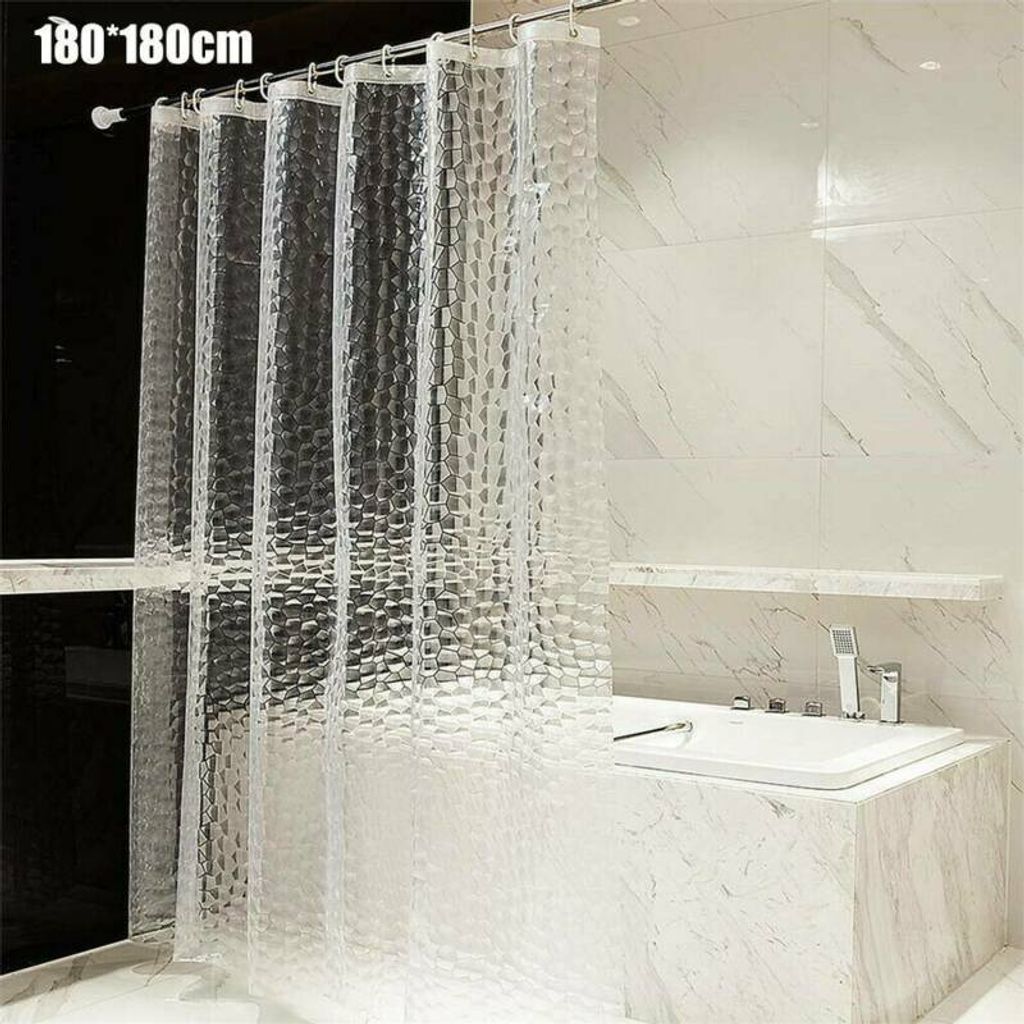 Hiveseen Duschvorhang 3D Wasserwürfel Halb-transparent Klar PEVA Wasserdicht 
