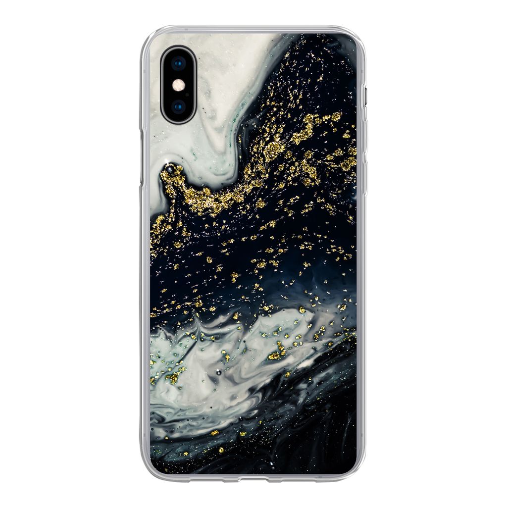 MuchoWow Handyhülle Schutzhülle Hülle für iPhone Xs Marmor - Naturstein - Gold Silikon Softcase Handy Hülle - Handytasche