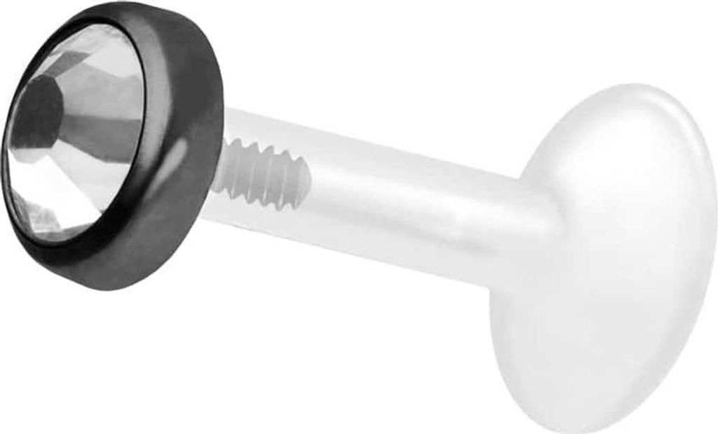 Ohrpiercing, Nasenpiercing PTFE Labret mit Innengewinde + Titan-Aufsatz KRISTALLDISC Schwarz Stablänge: 7mm | Stabstärke: 1,6mm | Discgröße: 4mm
