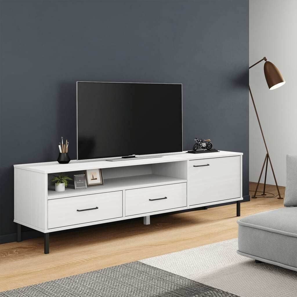 TV-Schrank OSLO mit Metallbeinen Weiß Massivholz Kiefer , TV-Schränke Design 2024