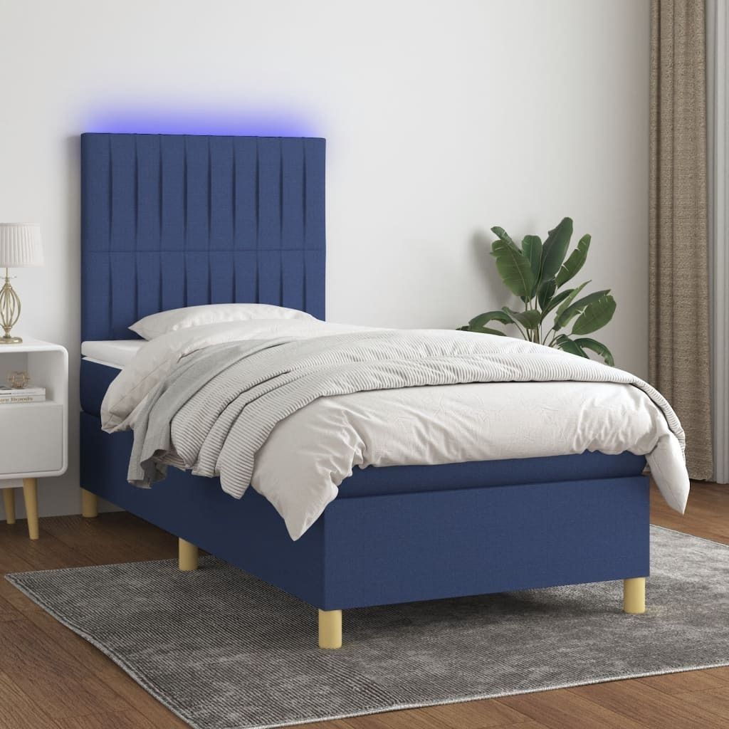 The Living Store Boxspringbett mit Matratze & LED Blau 90x200 cm Stoff