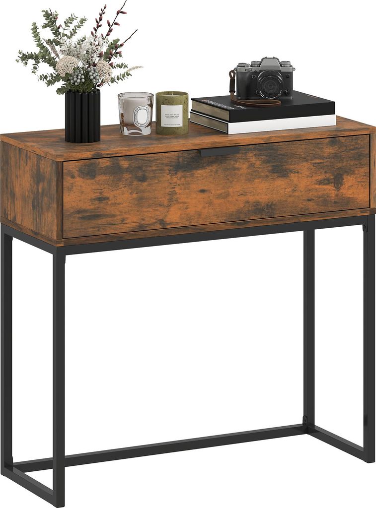 HOMCOM Konsolentisch Flurtisch mit Schublade Stahlrahmen Rustikal-Braun