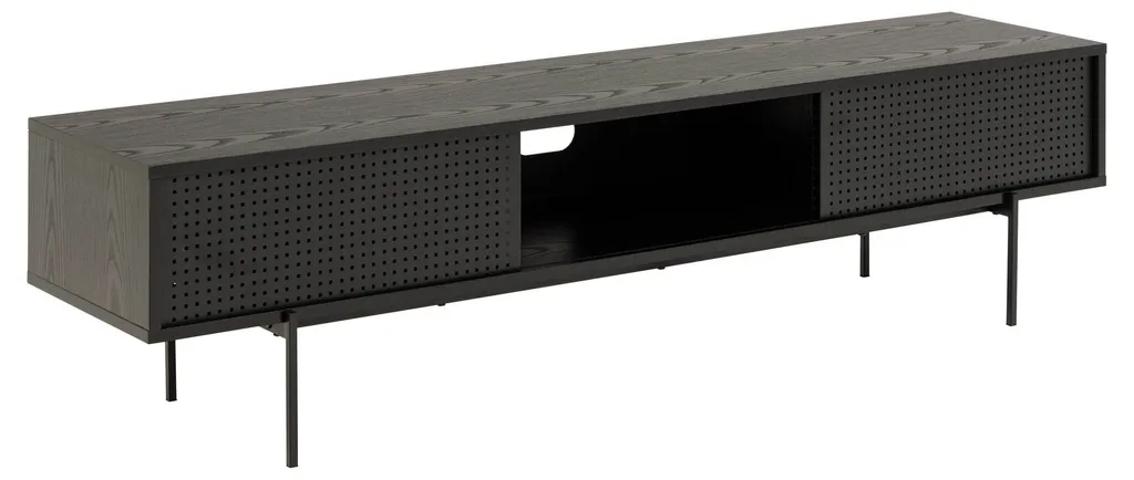 Banc TV moderne Angus frêne noir et métal pour écran plat de salon