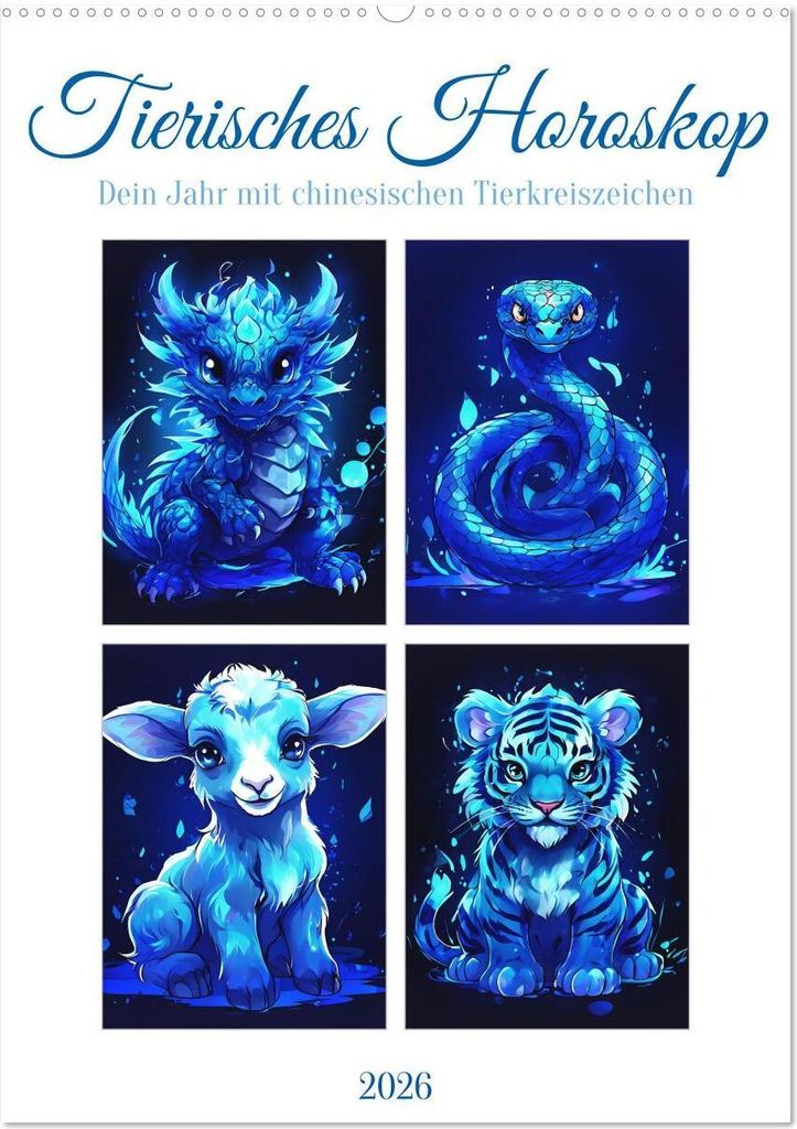 Tierisches Horoskop (Wandkalender 2026 DIN A2 hoch), CALVENDO Monatskalender