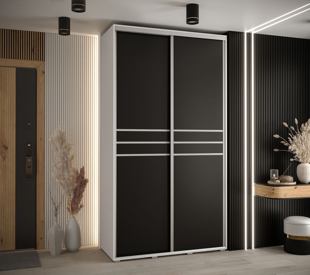 Kleiderschrank ASIRI 10 - 130/60 cm, weiß/schwarz/silber