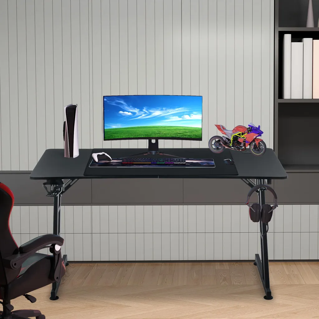 Bureau gaming ergonomique 140x60cm avec support casque et porte-boisson - 11