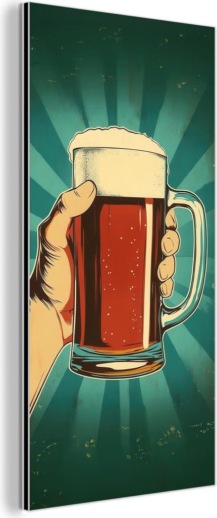 MuchoWow Wanddekoration Metall Metallbild Wandkunst 20x40 cm Bierglas - Schaumstoff - Retro - Grün MuchoWow Aluminium Gemälde - Aluminium Gemäldes