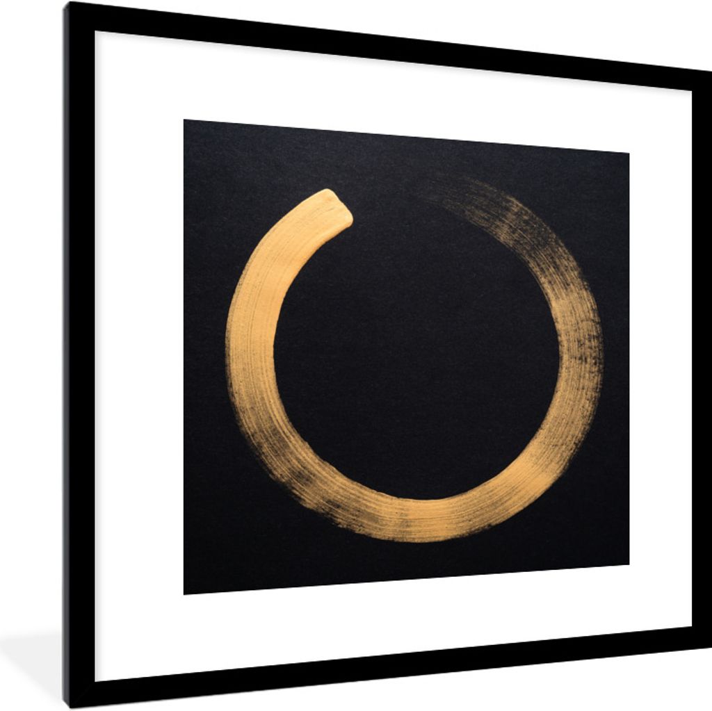 MuchoWow Gerahmtes Poster Goldener Kreis auf dunklem Hintergrund 40x40 cm - Poster mit Schwarzem Bilderrahmen Wandposter Rahmen Foto Bilder - Pos...