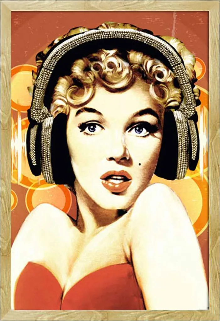 Affiche Marilyn Monroe Headphones Sous Cadre Shinsuke en Bois de Hêtre