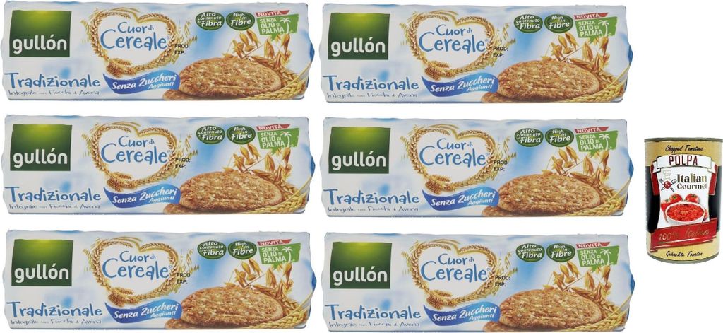 Gullón Cuor Di Cereali biscotti avena tradizionale Zero Zuccheri Aggiunti , Kekse mit Hafer ohne Zuckerzusatz, 6x 280g + Italian Gourmet polpa 400g