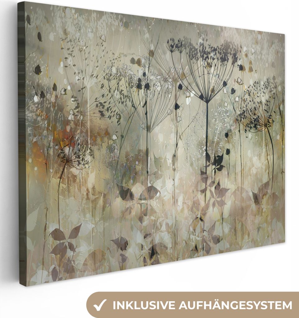 MuchoWow - Leinwandbilder - Blumen - Grau - Natur - Kunst, Wandbild, Wanddeko Bilder Wohnzimmer, 120x90 cm