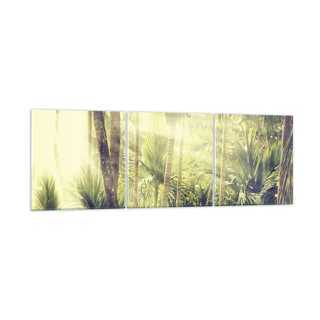 Bilder auf glas - 3 Teile - Morgendämmerung Dschungel Palmen - 90x30cm - Glasbilder - Wandbilder - Bilder - Wanddekoration aus Glas - Glas Bilder ...