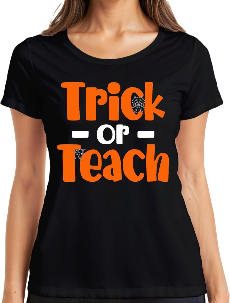 Trick or Teach Halloween Lehrer Geschenk Lustig Schule Unterricht Damen T-Shirt, Schwarz, XXL