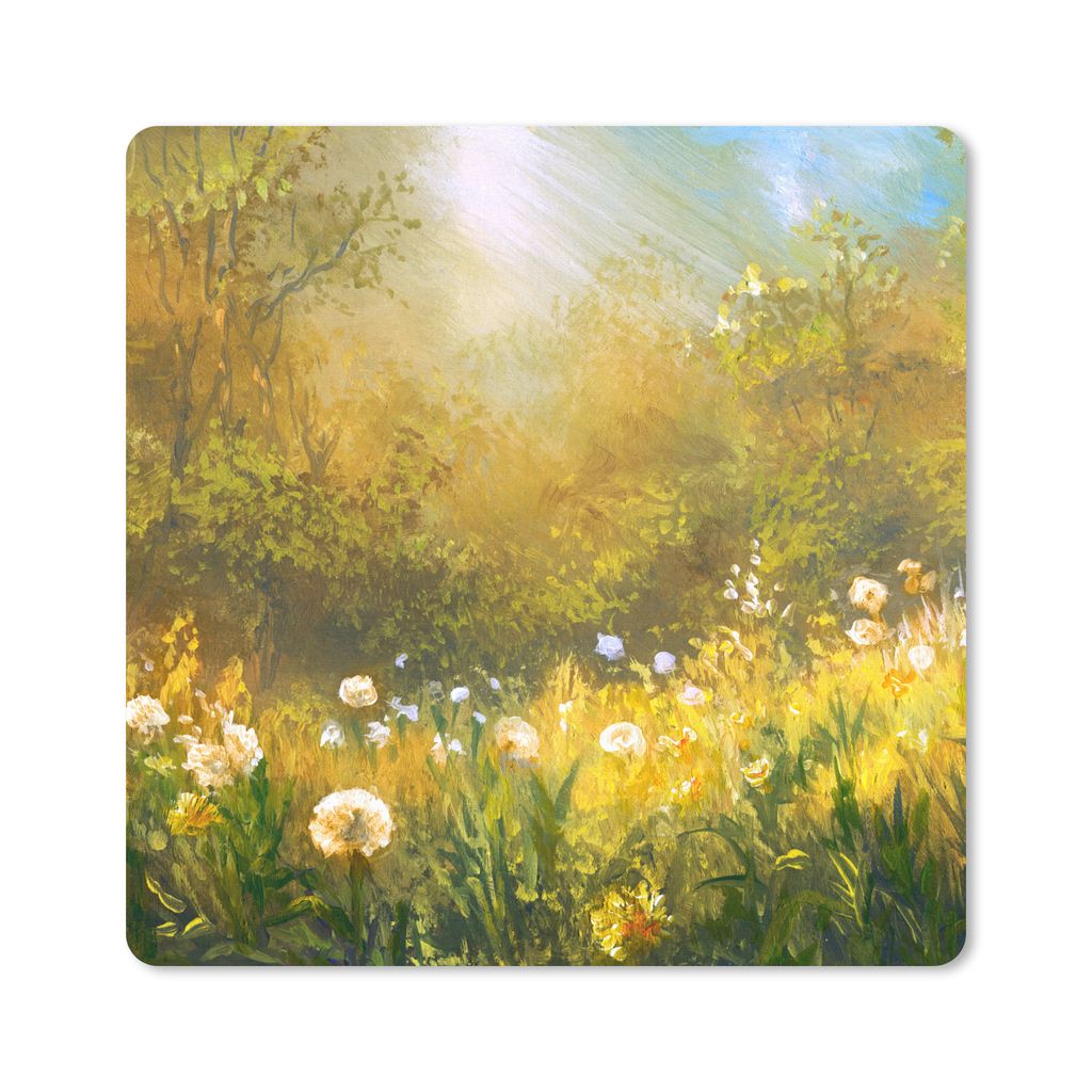 MuchoWow Mauspad Mousepad Blumen - Sommer - Aquarell 20x20 cm - Mousepads - Maus Mat - Pad - Mausunterlage - Desk Mat - Bureauartikeln