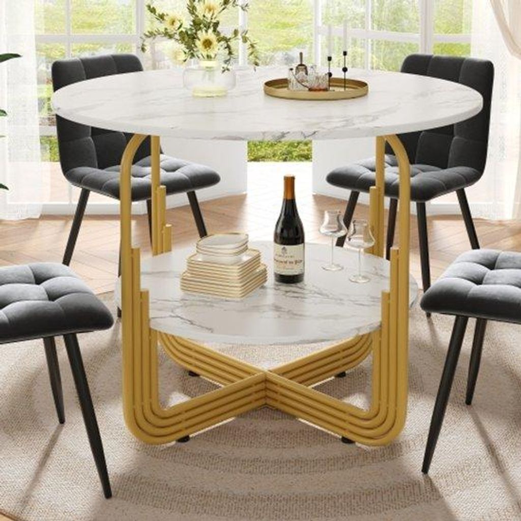 Kreisförmiger Esszimmertisch (80×80×76 cm), Esszimmertisch für 4 Personen, kleiner kreisförmiger Tisch in der Mitte für Aufbewahrung, geeigne...