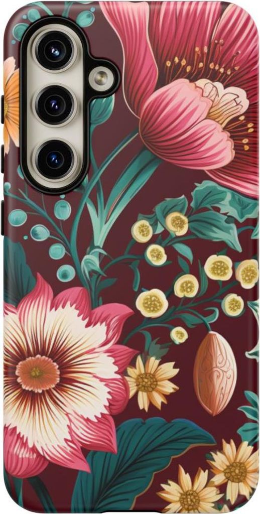 Florales Blütenmuster in Bernstein und Petrol – Hülle Kompatibel mit Samsung Galaxy S24