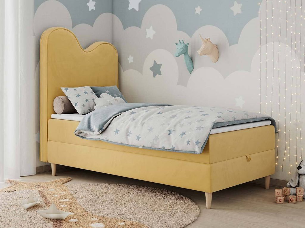 Boxspringbett, Einzelbett für Kinder, Jugendbett mit Matratze - FLOW - 90x160cm - Gelb - H3