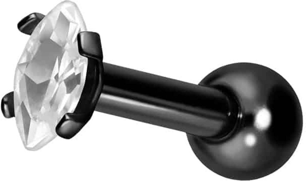 Ohrpiercing Titan Ohrpiercing mit Innengewinde EINGEFASSTER KRISTALLTROPFEN Schwarz Stablänge: 8mm | Kristallgröße: 2 x 4mm