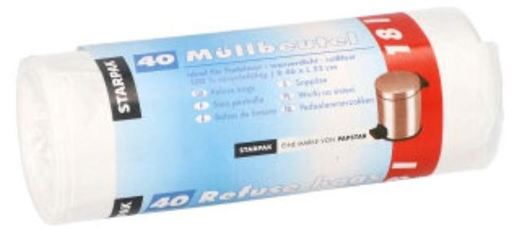 40 Papstar Müllbeutel, HDPE 18 l 52 cm x 46 cm weiss 12315 Produktbild 