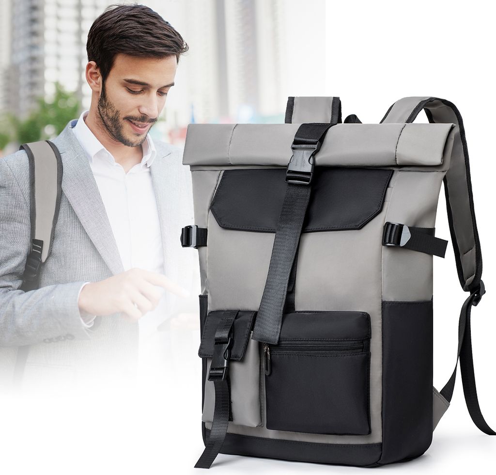 Rolltop Rucksack 26L Wasserdicht, Groß Tagesrucksäcke mit Laptopfach 15.6 Zoll, Fahrradrucksack Reiserucksack für Uni Freizeit Sport Wandern, Du...