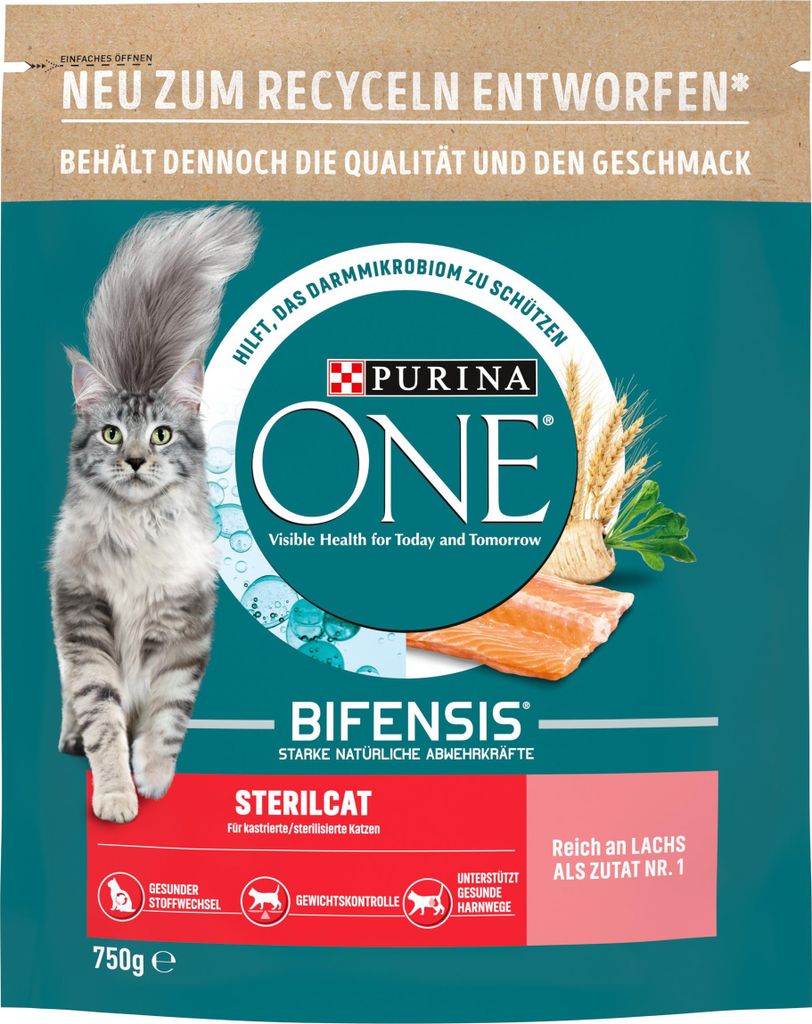 PURINA ONE BIFENSIS STERILCAT Katzenfutter trocken für sterilisierte Katzen, reich an Lachs, 1x750g (1x750g)