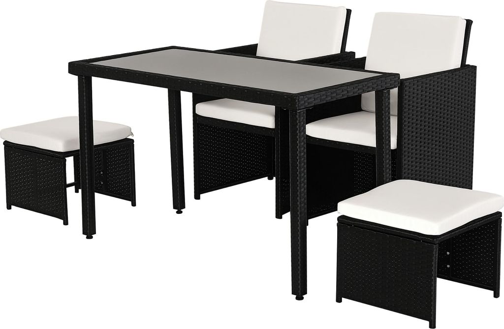 Polyrattan Sitzgruppe Essgruppe Gartenset Garnitur 11 tlg. mit Kissen Schwarz