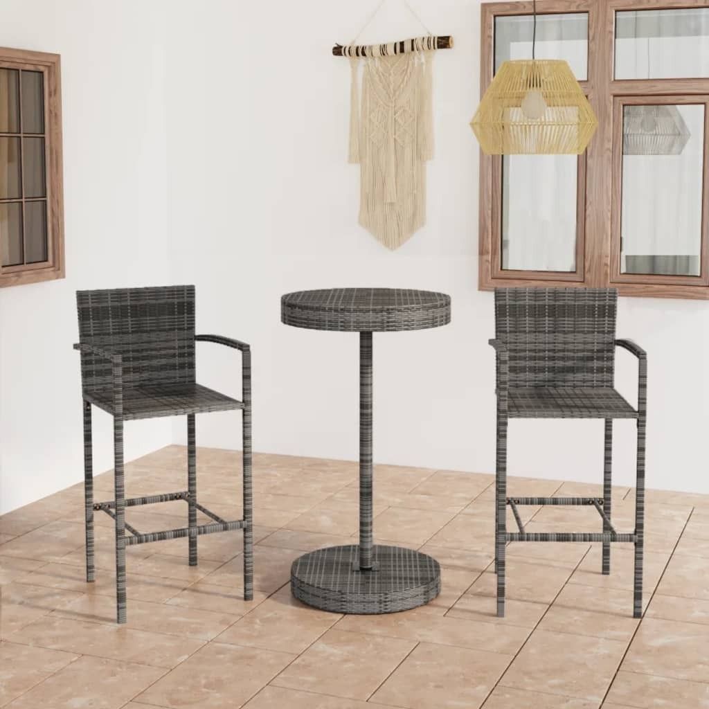 3-tlg. Gartenbar-Set Poly Rattan Grau , Gartenmöbel-Sets Design 2024