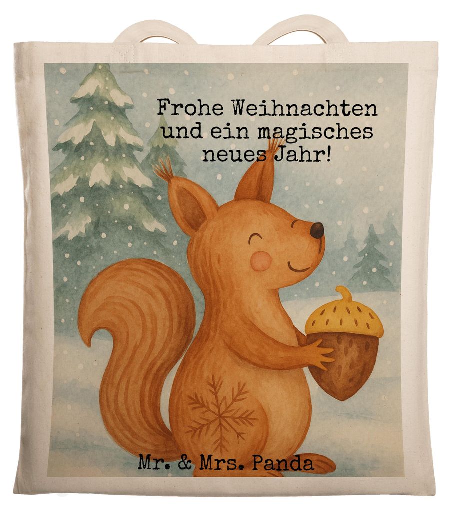 Mr. & Mrs. Panda Tote Bag Eichhörnchen Weihnachten Design - Weiß - Geschenk, Frohes Neues Jahr, Frohe, Guten Rutsch, Neujahr, Einkaufstasche, Tas...