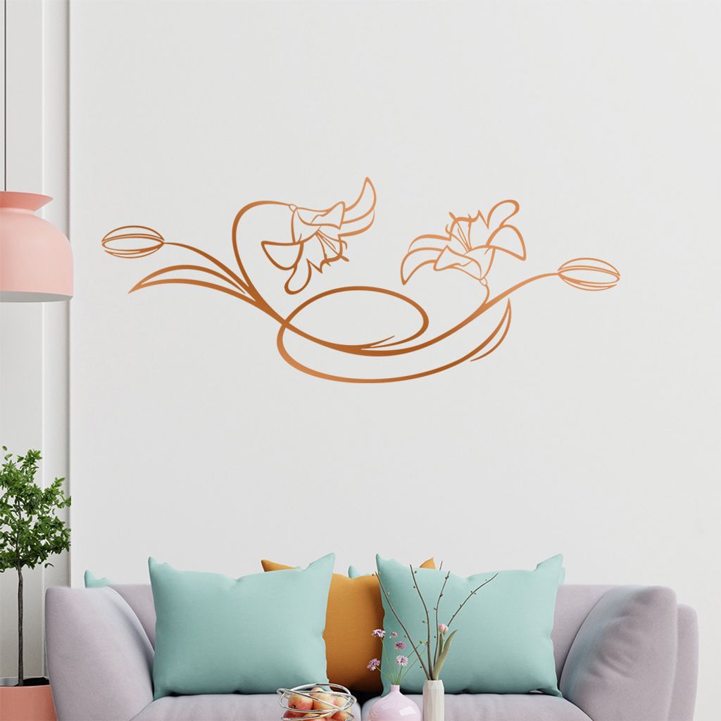 Blumen - Linien Wandtattoo in 6 Größen - Wandaufkleber Wall Sticker - Dekoration, Küche, Wohnzimmer, Schlafzimmer, Badezimmer