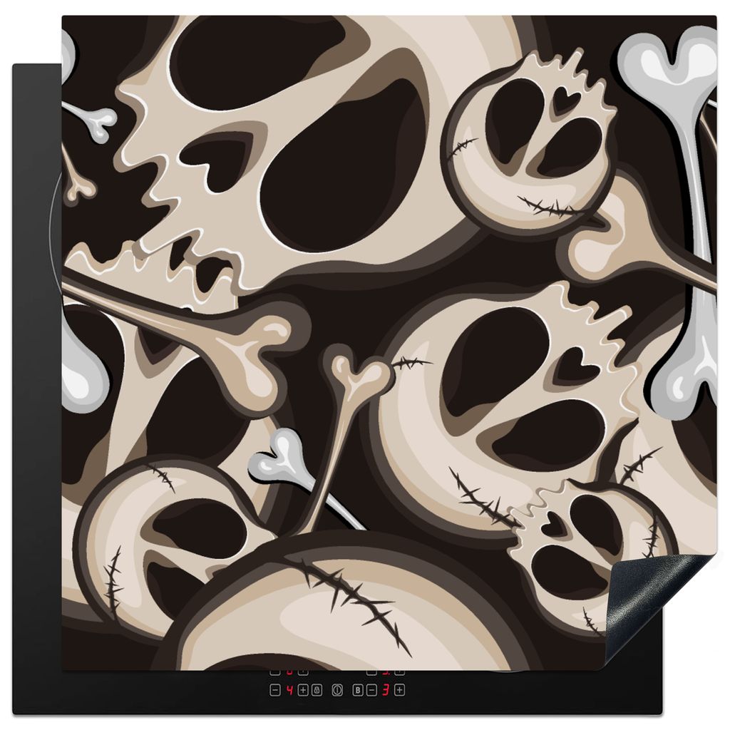 KitchenYeah Herdabdeckplatte Totenkopf - Halloween - Muster , 78x78cm, Küche Deko, Glaskeramikkochfeld Herdabdeckung, Abdeckplatte fùr Kochfeld