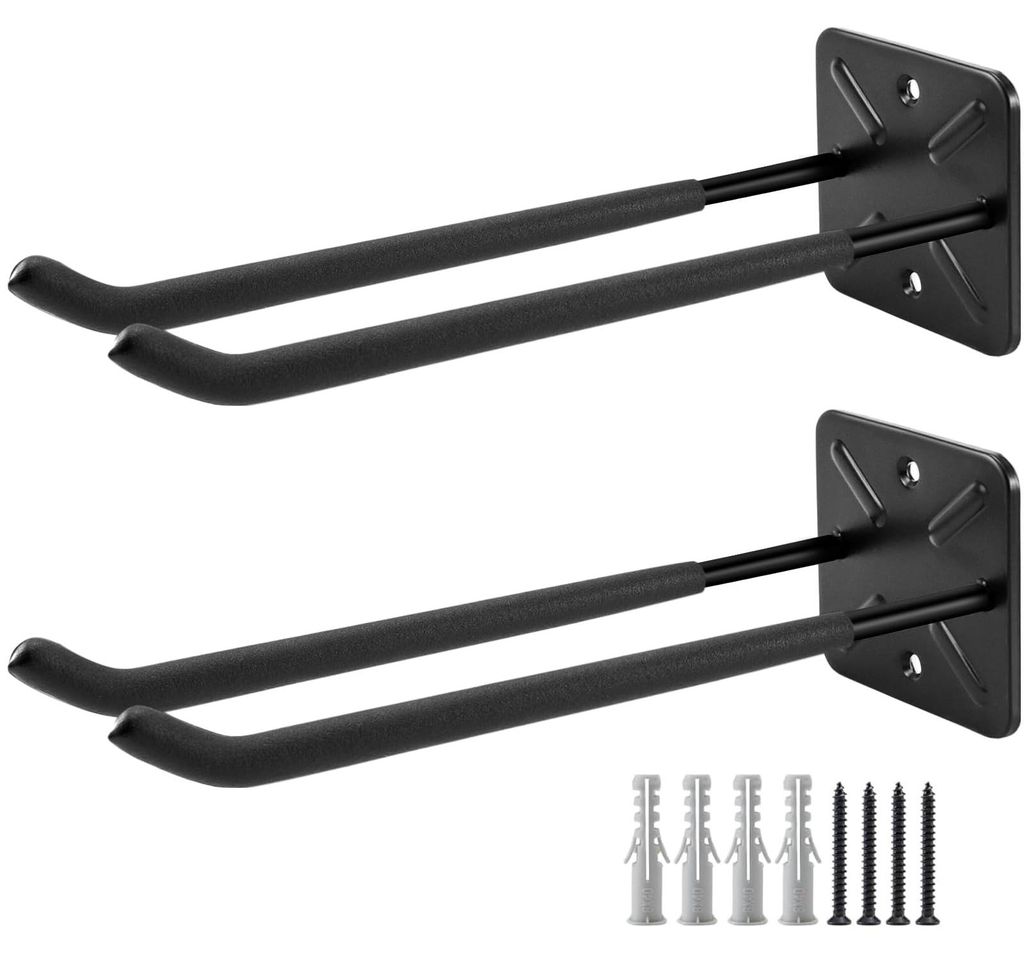 2 Stück Garagenhaken Schwerlast, Schwarz Wandhaken Schwerlast Lang Universal Garage Storage Großer Doppelhaken Fahrradhalter, Schuppen-Organizer ...