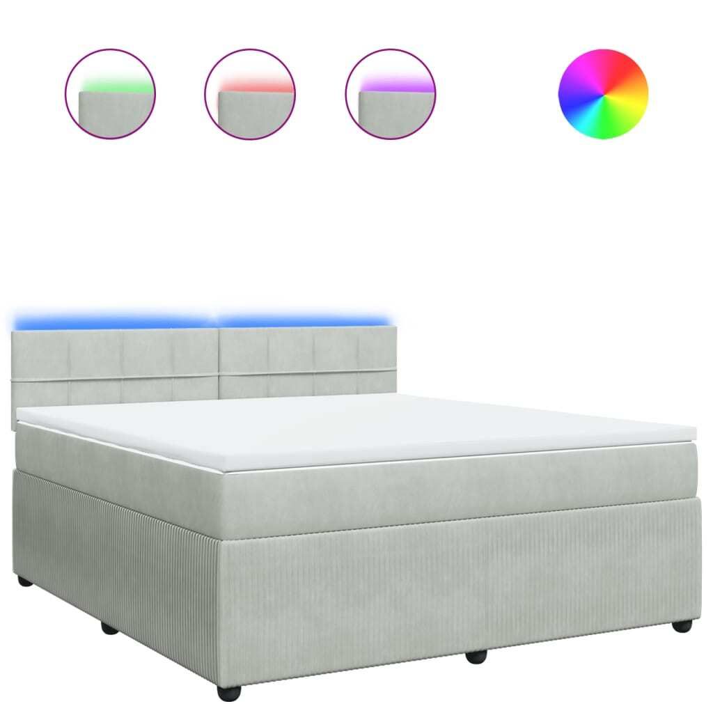 (Robust Möbel)Boxspringbett Modernes/Doppelbett - Polsterbett Erwachsene/r /Kind - mit Matratze Hellgrau 180x200cm Samt - Klassische Betten DE...