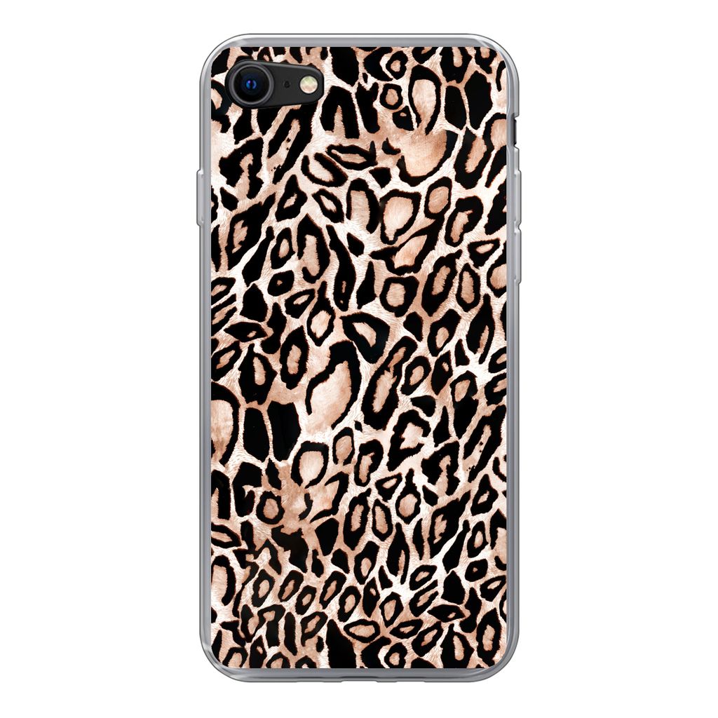 MuchoWow Handyhülle Schutzhülle Hülle für iPhone SE 2022 Panther Druck - Schwarz - Flecken Silikon Softcase Handy Hülle - Schutzhülle