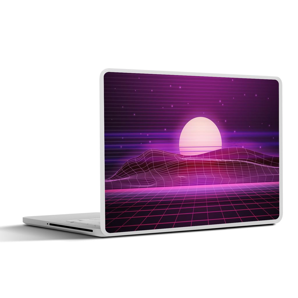 MuchoWow Laptop Aufkleber Sticker Cover Spiele - Neon - Retro - Lila - Sonne - Spiele 31x22.5 cm - Laptop-Deko