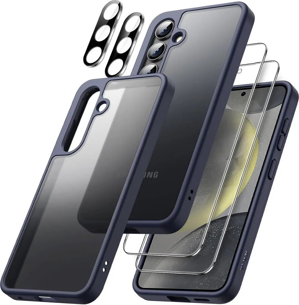 JETech Samsung Galaxy S24 5G 5-in-1 custodia + 2x pellicola protettiva, protezione fotocamera - blu scuro