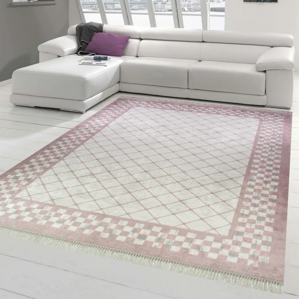 Tapis moderne rose lavable 140x200 cm ovale - Entretien facile et Design