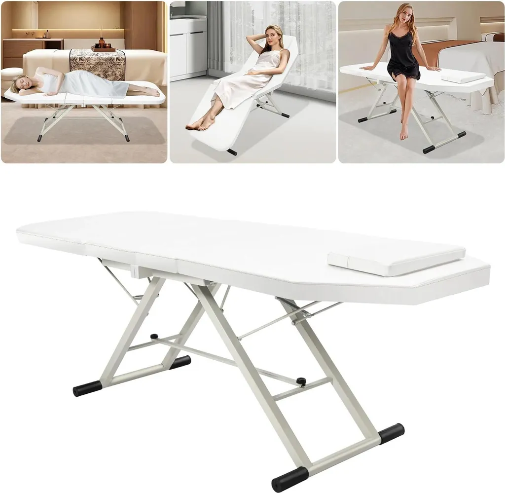 Table de massage blanche réglable en cuir PU et acier structure stable
