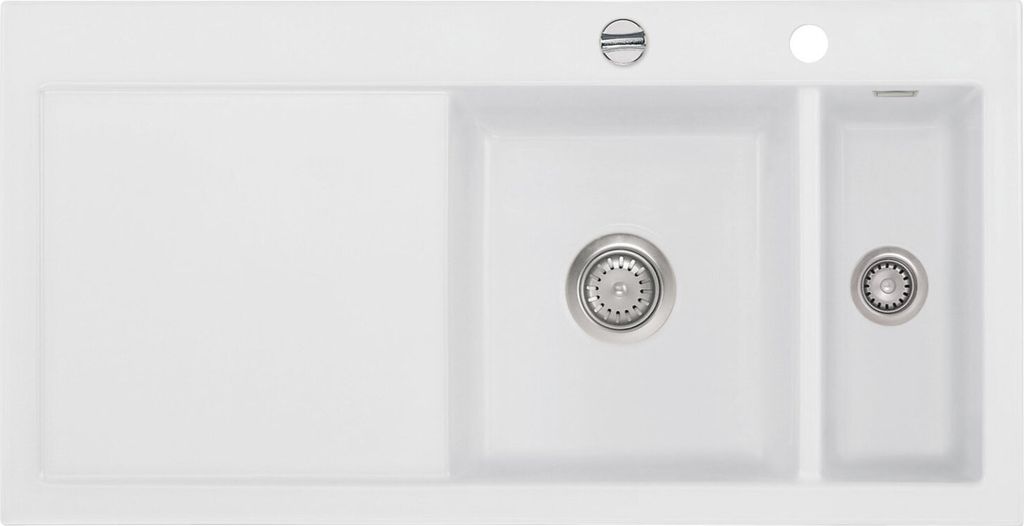 Flächenbündige Spüle MERA 100 F SATIN Becken rechts - Excenterbedienung