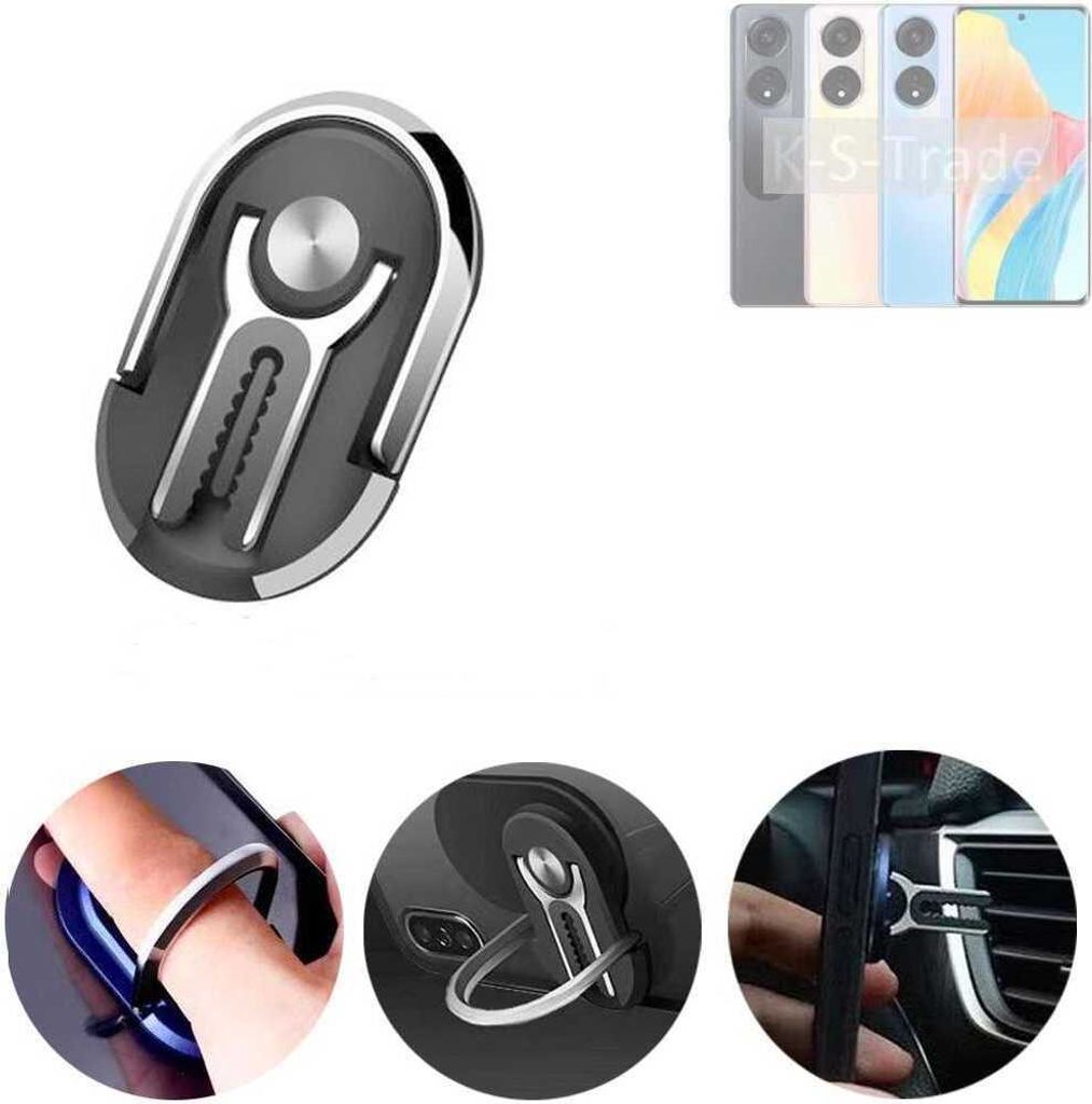 K-S-Trade 3in1 Smartphone-Ring Handy-Ring kompatibel mit Oppo A1 5G Fingerhalterung Handyring Tischständer Lüftungsgitter-Halterung Tisch Ständer