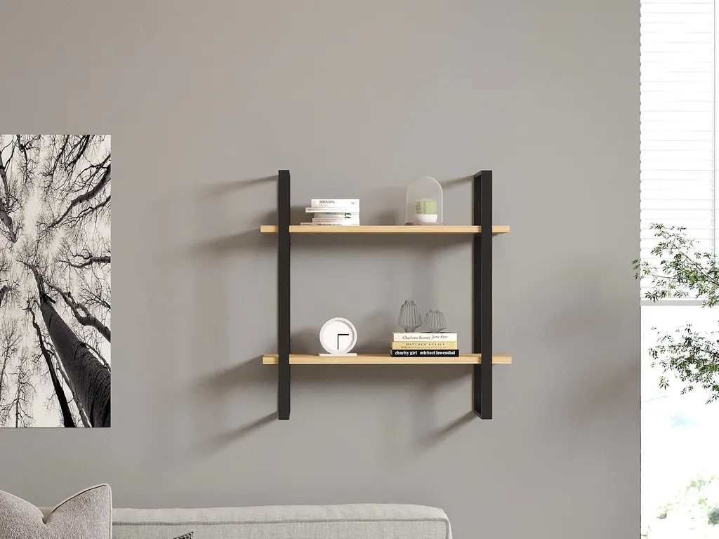 Étagère Murale Robuste Buba Chêne Saphir et Noir Style Industriel