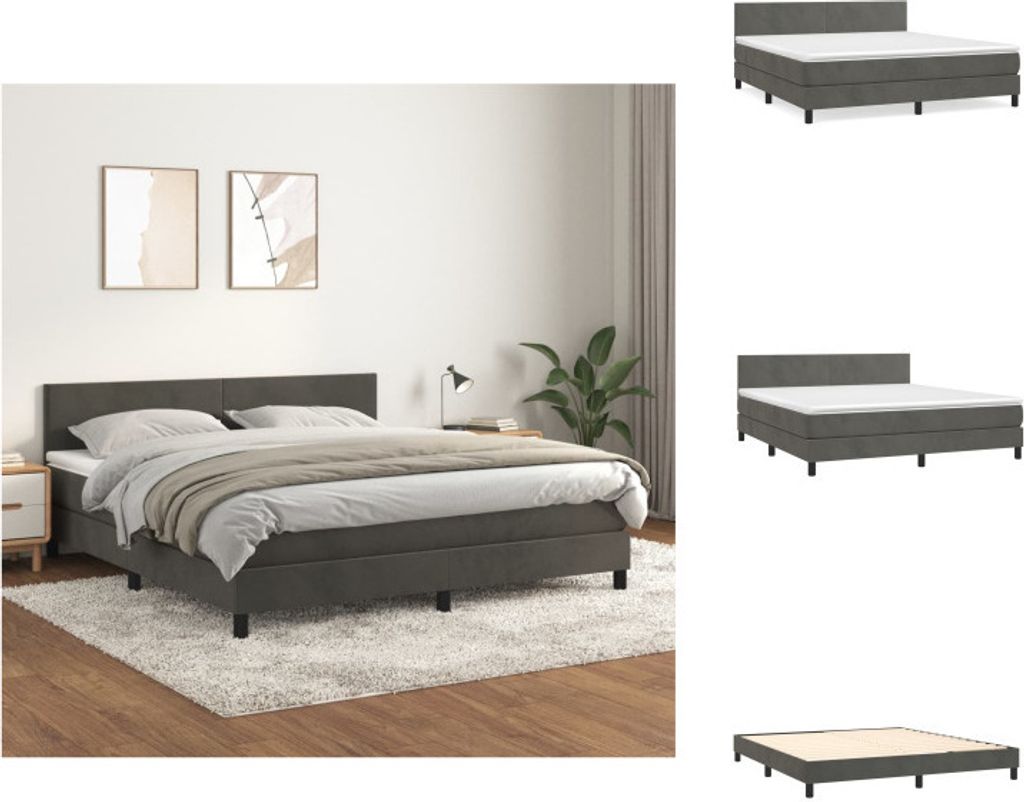 vidaXL Boxspringbett mit Matratze Dunkelgrau 160x200 cm Samt - Betten & Bettgestelle