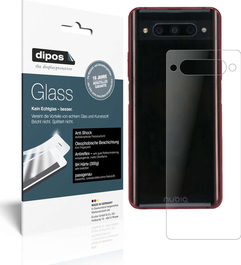 2x Schutzfolie für ZTE nubia Z20 Rückseite matt - Anti-Shock 9H Folie dipos Glass Kunststoffglas