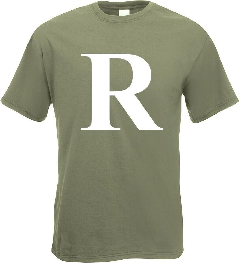 Kiwistar - T-Shirt - Olive - Buchstabe R - Alphabet Motiv Bedruckt Funshirt Design Print - mit Motiv Bedruckt - Funshirt Design - Sport - Freizeit ...