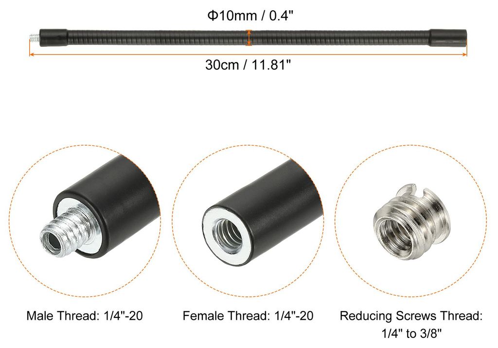 12" Schwanenhals, 1/4"-20 Weiblich zu M?nnlich Gewinde Metall Universal Schlauch Flexibler Arm Schwanenhals Verl?ngerungshalter mit Reduzierschraub...