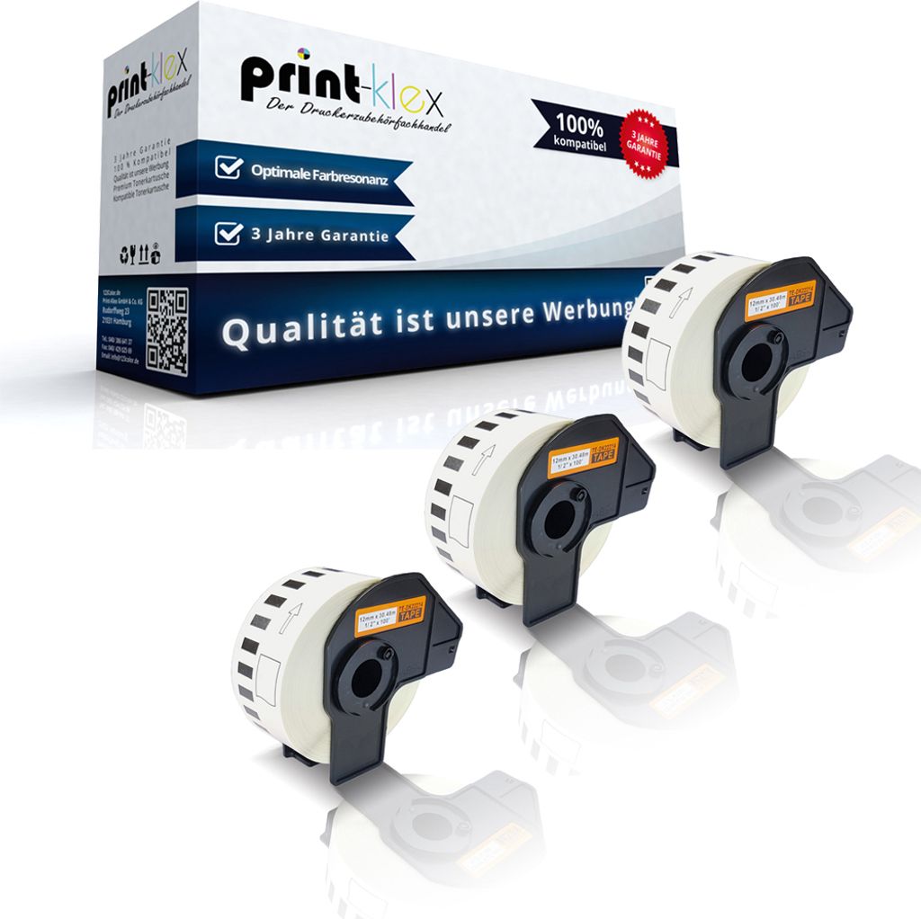 Print-Klex 3x Kompatible Etiketten-Rollen kompatibel mit Brother P-Touch DK-22214 P-Touch QL 1000 Series P-Touch QL 1050 P-Touch QL 1050 N P-Touch ...