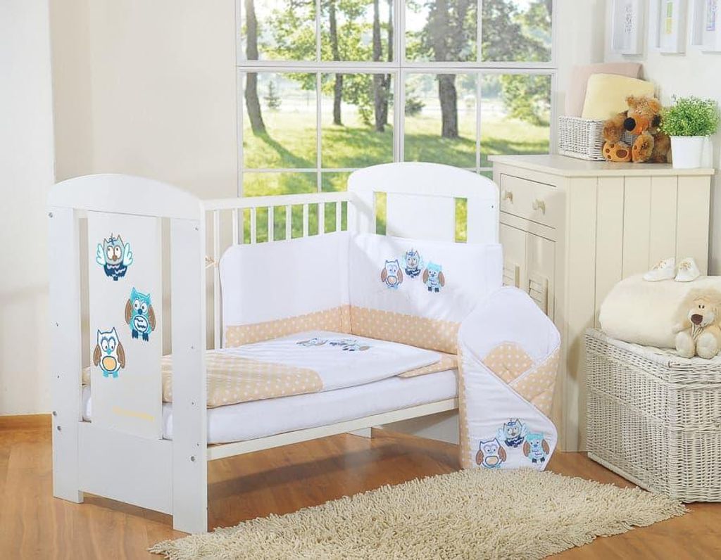 Baby-Bettwäsche-Set, Baby-Bettwäsche, -Baumwolle, sicher und bequem, beige Eule