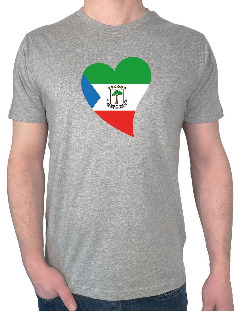Huuraa Herren T-Shirt Äquatorialguinea Flagge Herz M Sport Grey Bio Baumwolle Fairtrade Herrenshirt Geschenkidee